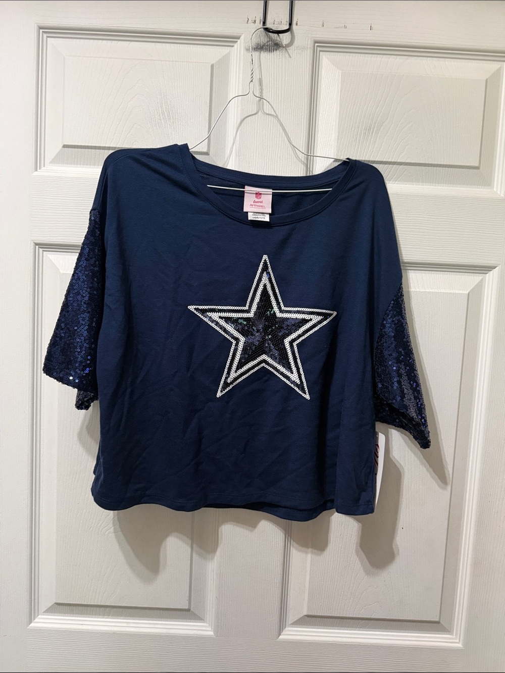 NWT TEEN L Navy Star Sequin Sleeve Girls' CROP TOP